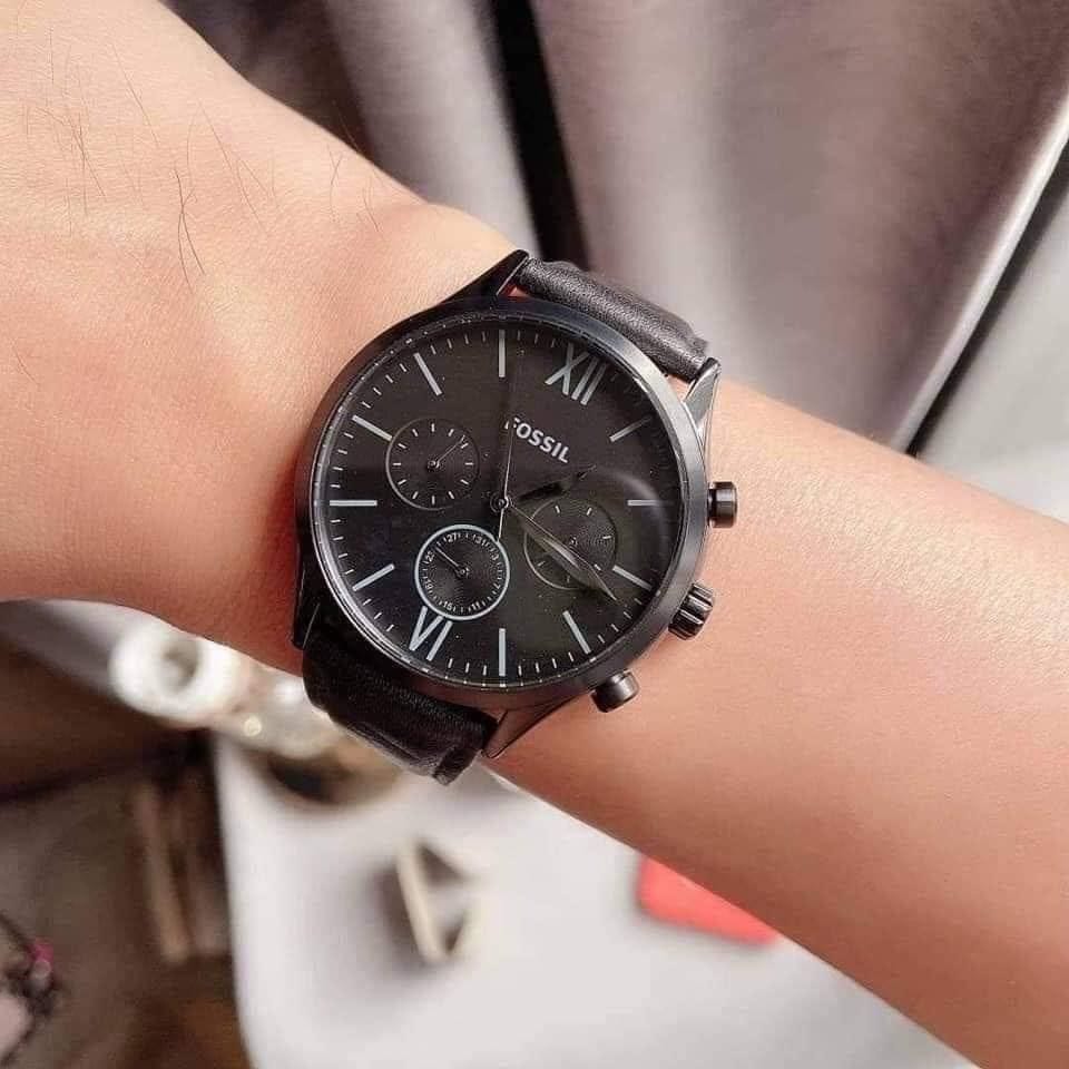 FOSSIL Black Leather Chronograph Watch