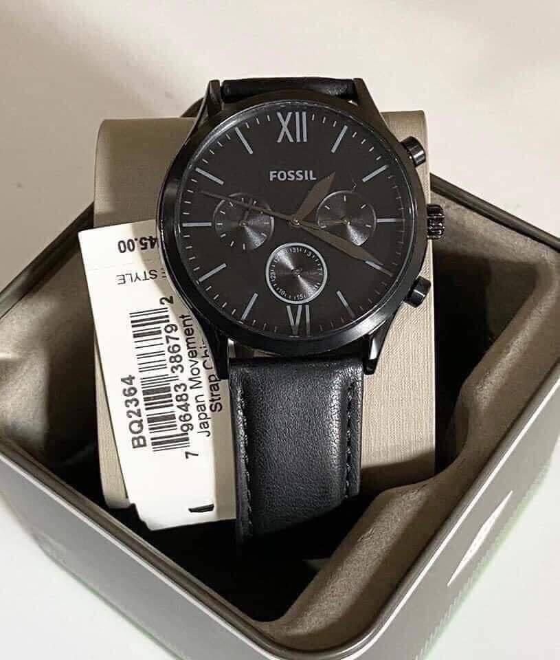 FOSSIL Black Leather Chronograph Watch