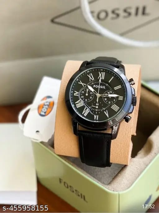 FOSSIL Black Leather Chronograph Watch