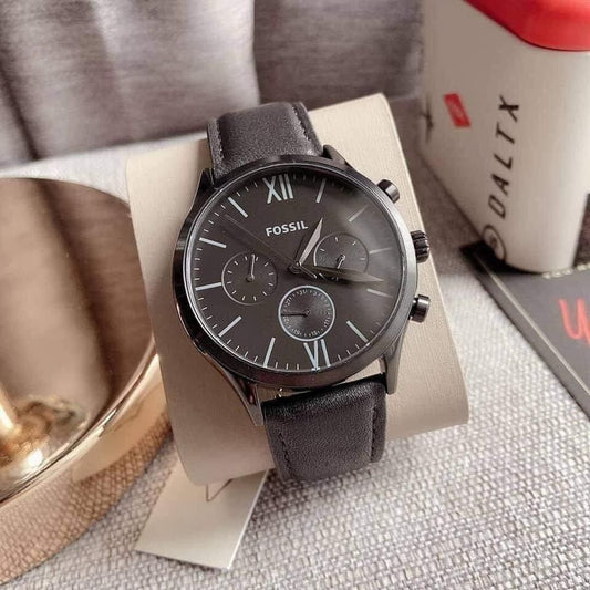 FOSSIL Black Leather Chronograph Watch