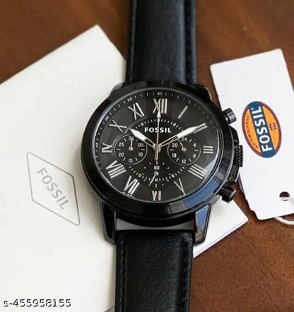FOSSIL Black Leather Chronograph Watch