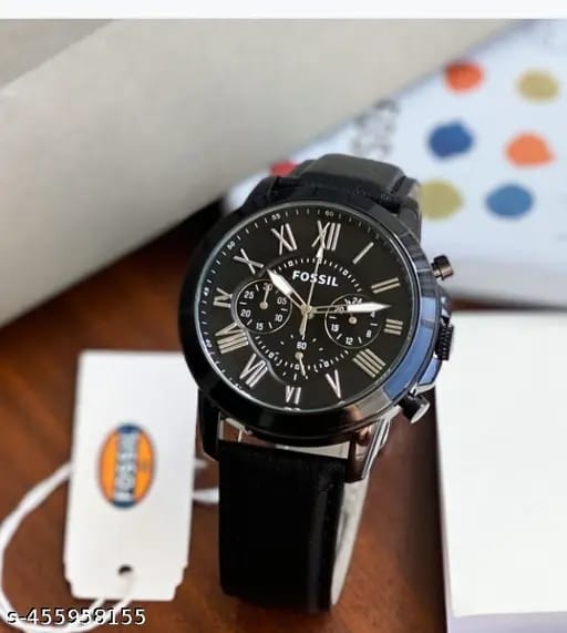 FOSSIL Black Leather Chronograph Watch